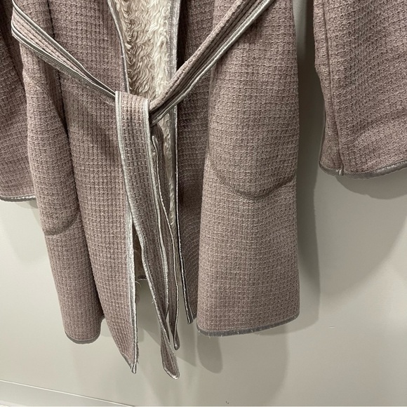 Anthropologie Pure + Good Reversible Sherpa Waffle Knit Hooded Robe Medium Large - Picture 4 of 6